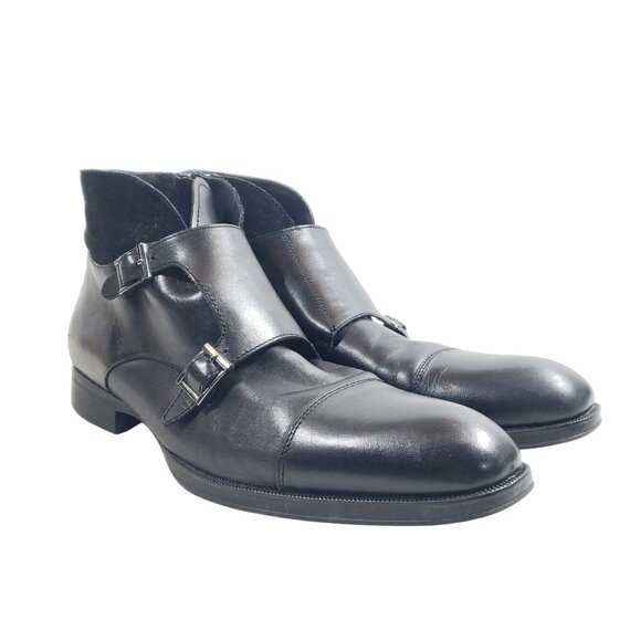 Alfani Callan Mens Size 9.5 Black Monk Strap Ankle Boots Leather Upper - Picture 1 of 9